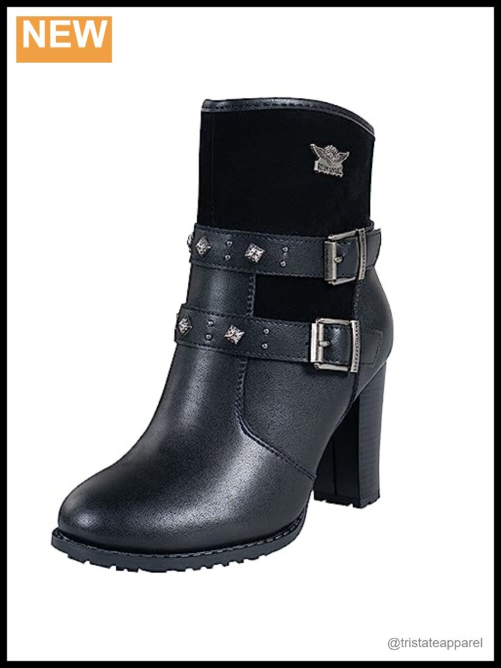 Faux Leather Motorcycle Riding Boots with Side Zipper, Adjustable Buckled